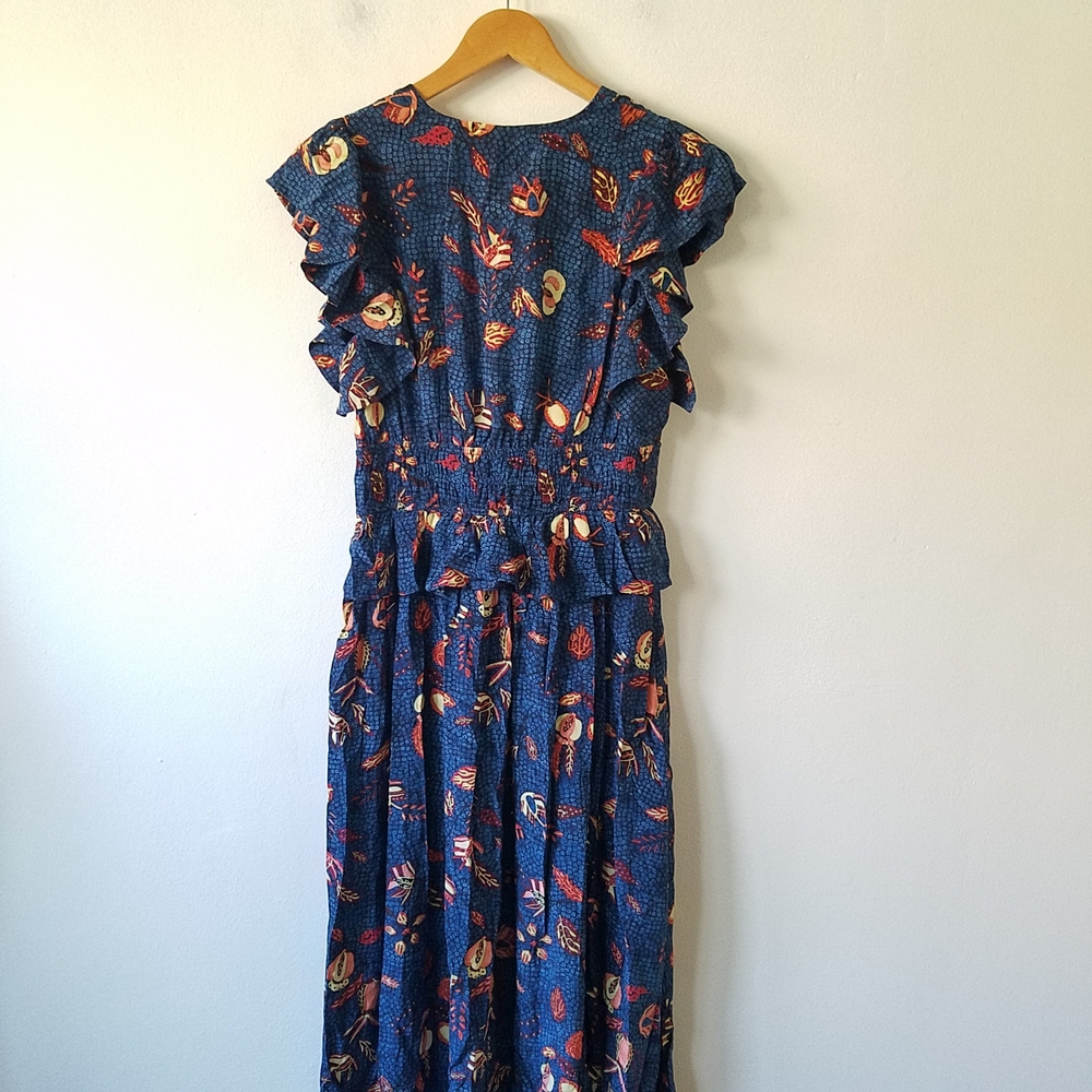 Ulla Johnson Brielle Dress Blue Dahlia Silk Ruffle V-Neck Dress Size 8 - Picture 8 of 16